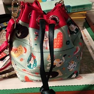 Harveys Crossbody Bag with Cat Christmas Print - Red and Green